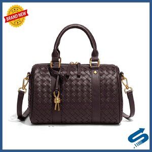 Woven Vegan Leather Satchel Crossbody Bag Adjustable Strap 9.8"